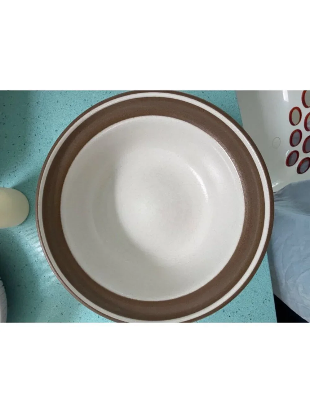 Heath Ceramics Medium Covered Serving Dish Brown Rim Cream Handmade USA